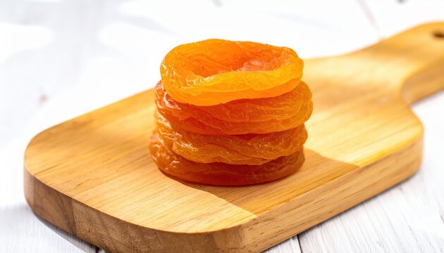 Stack of Dried Apricots on a Wooden Board