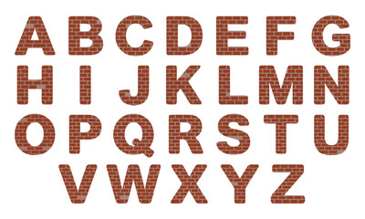 Naklejka premium Brick Wall Font, Realistic Masonry Alphabet A to Z