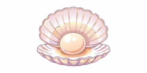 Pearl nestled in an open seashell pastel vector illustration © Beauti