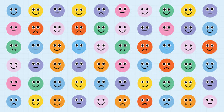 Colorful grid of circular emoji faces vector illustration