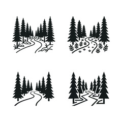 Obraz premium Black and White Forest Landscape Vector Illustrations Set