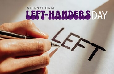 Close up of left hand writing the word left for international left