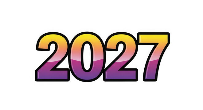 Neon colorful year 2027 text design isolated on transparent background
