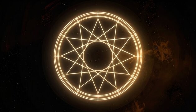 Mystical Occult Symbol Glowing in Dark Universe with Stars and Nebula