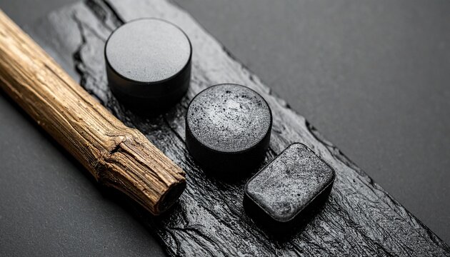 Close up of coffee beans and cup on wooden table.