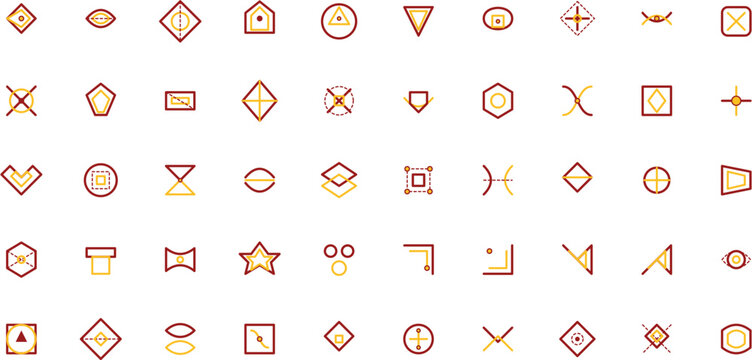 Digital Heritage and Cultural Archiving Vector Icon Set, Ethnic Traditional Wireframe Pattern Line Icons
