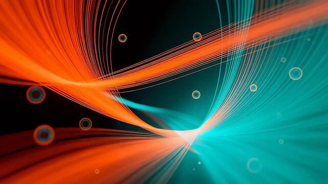 Abstract lines and circles in orange and blue