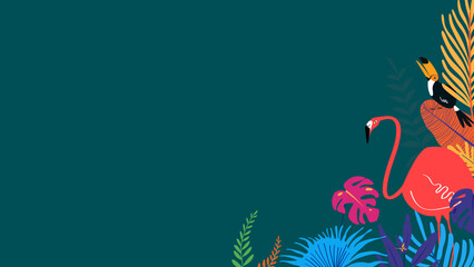 Colorful tropical bird desktop wallpaper, green design © Rawpixel.com
