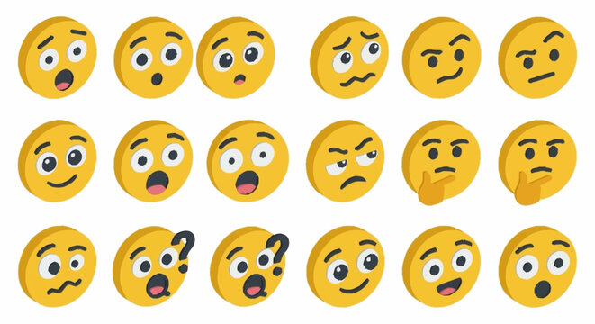 Collection of colorful cartoon emoji faces expressing emotions.
