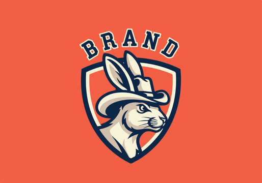 Cowboy Rabbit Mascot Logo Design in a Shield Emblem.
