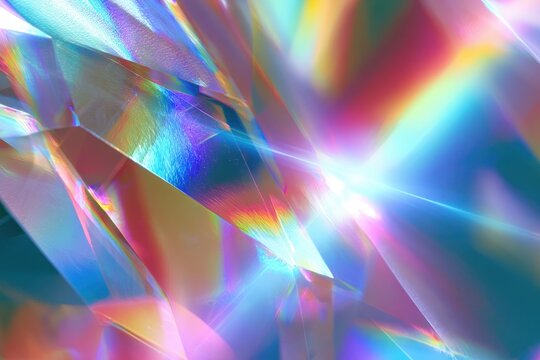 Iridescent crystal shard refracting rainbow light in a sharp macro shot for futuristic tech branding and creative background design