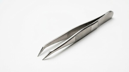 Fototapeta premium Close up view of sharp surgical metal tweezers forceps on a clean white background