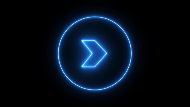 Neon blue glowing arrow pulsing in circle, minimalist digital interface for ui alpha channel. direction symbol indicating back or previous page. simple cyan pointer showing opposite direction
