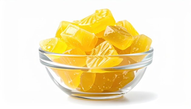 Translucent Lemon Drop Candies in a Clear Glass Bowl