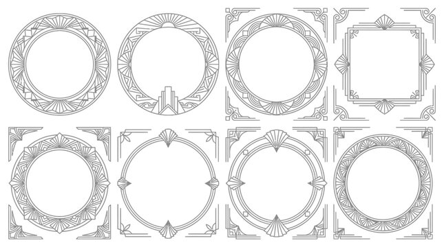 Elegant minimalist geometric line frame collection with decorative outline stroke border and thin rectangular shape element in a vector set isolated on a clear white background.