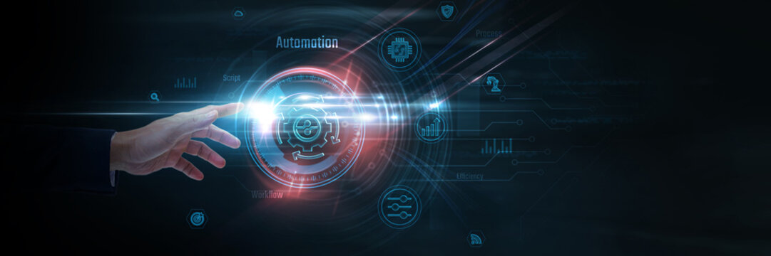 Touching Automation and workflow data, process optimization, business efficiency, digital transformation, smart technology, operational performance.