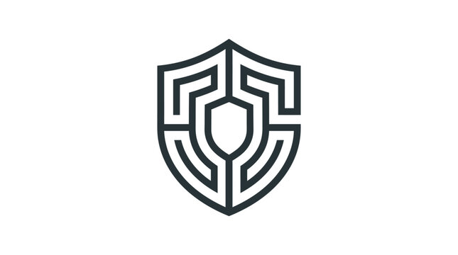 a black and white shield logo.