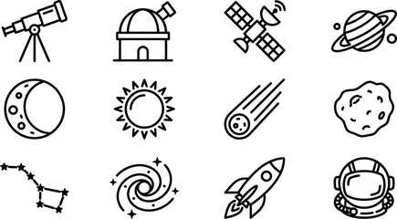 Set of space and astronomy icons with outline style. © fania