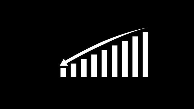 Statistics bars columns growth arrow down.Going down business graph concept on black background.