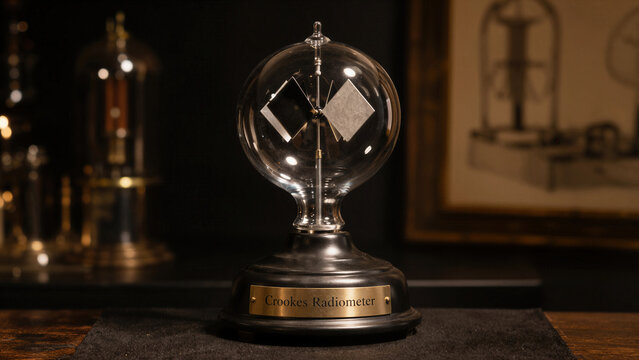 Crookes radiometer sits on display in a science museum showcasing its unique design and function during the day