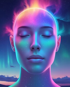 Meditating person glowing aura cosmic energy artwork pictures