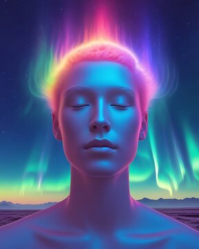 Meditating person radiant aura aurora landscape pictures