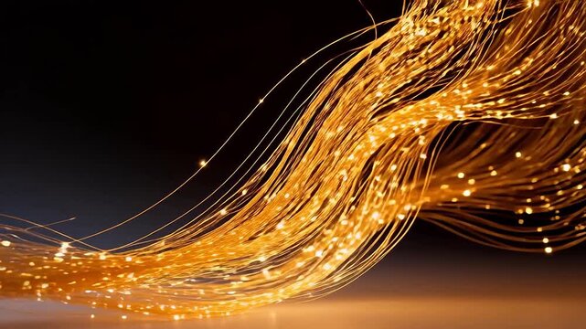 Golden light strands swirling in dark space