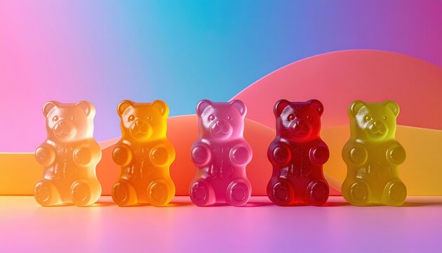 Vibrant Gummy Bears in Ombre Color Gradient