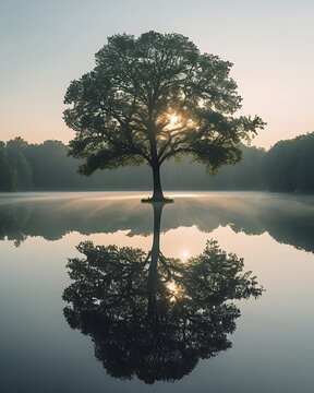 Solitary tree calm sunrise reflection landscape pictures