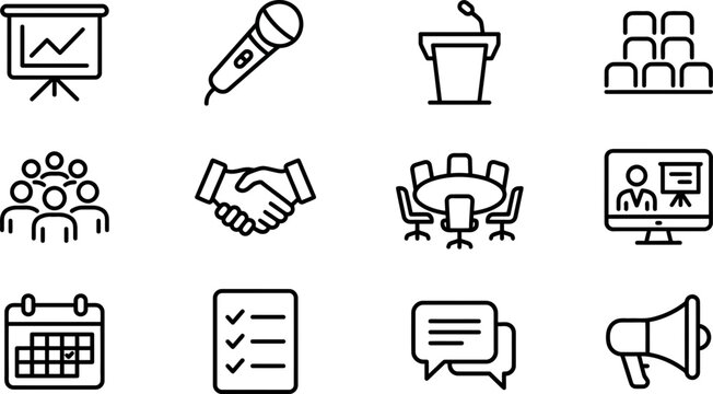 Set of Business and Office Meeting Line Icons.