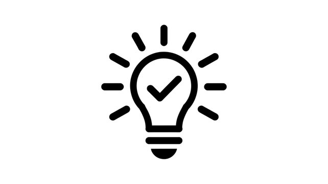 Black lightbulb icon with checkmark, idea concept, creative inspiration, innovation symbol