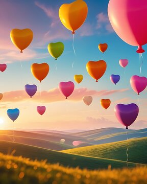 Vibrant hot air balloon sunrise countryside pictures