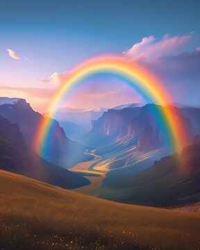 Vibrant rainbow mountain valley sunset scenery pictures