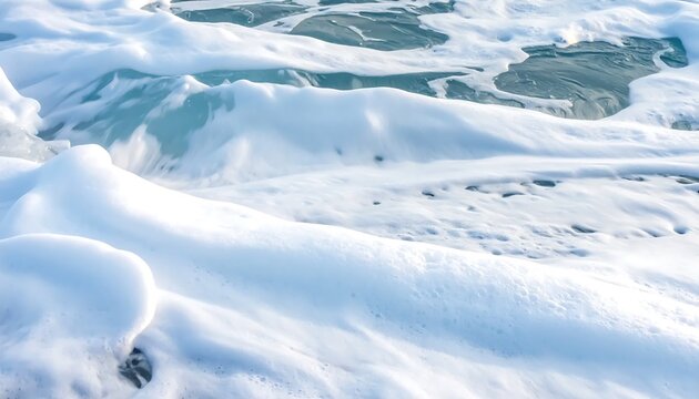Aerial view of a glacial river winding through icy terrain.