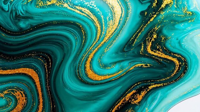 Abstract swirls of teal and gold