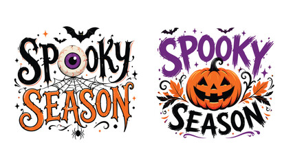 Fototapeta premium Spooky season halloween text and pumpkin illustration with t shirt halloween typography celebration illustration seasonal decoration mysterious frightening