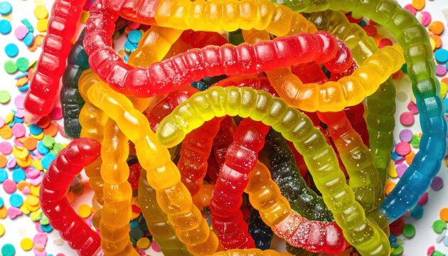 Vibrant Sour Gummy Worms in a Playful Heap