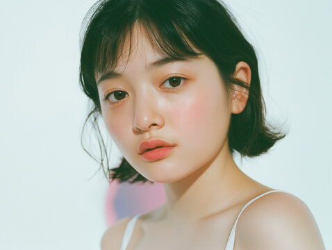美容, 女性, スキンケア, 化粧品, ビューティー, 若い女性, 美肌, 日本人, アジア人, フェイシャル, メイク, 美容液, 保湿, クリーム, エイジングケア, 美容医療, エステ, 美容クリニック, 肌ケア, ナチュラルメイク, 透明感, ツヤ肌, モデル, 笑顔, ポートレート, クローズアップ, リラックス, 癒し, 健康的, 美白, コラーゲン, ヒアルロン酸, アンチエイジング