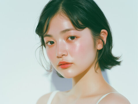 美容, 女性, スキンケア, 化粧品, ビューティー, 若い女性, 美肌, 日本人, アジア人, フェイシャル, メイク, 美容液, 保湿, クリーム, エイジングケア, 美容医療, エステ, 美容クリニック, 肌ケア, ナチュラルメイク, 透明感, ツヤ肌, モデル, 笑顔, ポートレート, クローズアップ, リラックス, 癒し, 健康的, 美白, コラーゲン, ヒアルロン酸, アンチエイジング