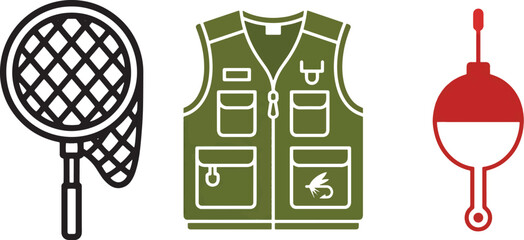 Fishing Equipment Icon Set Black Silhouette Vector Collection © Balal