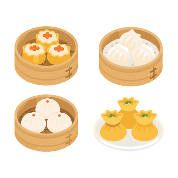 Cute Dim Sum and Dumpling Vector Icons Set