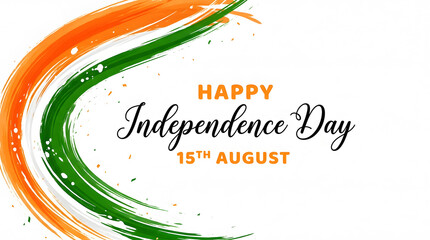 Happy independence day india tricolor swirl with text 15th august flag ribbon