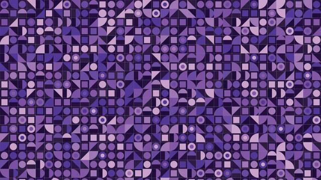 Monochromatic purple geometric pattern with diverse mosaic shapes for modern digital design.