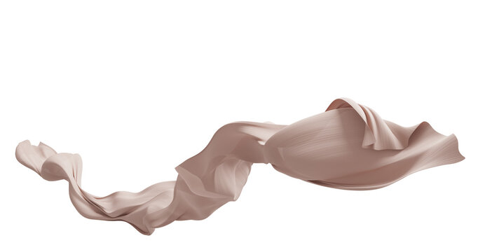 Sheer pleated brown autumn fabric flowing isolated on transparent background with copy space 3D render
