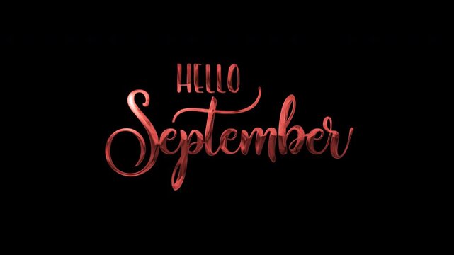Shiny copper metallic text for hello september on a black background elegant monthly greeting card suitable for autumn designs.