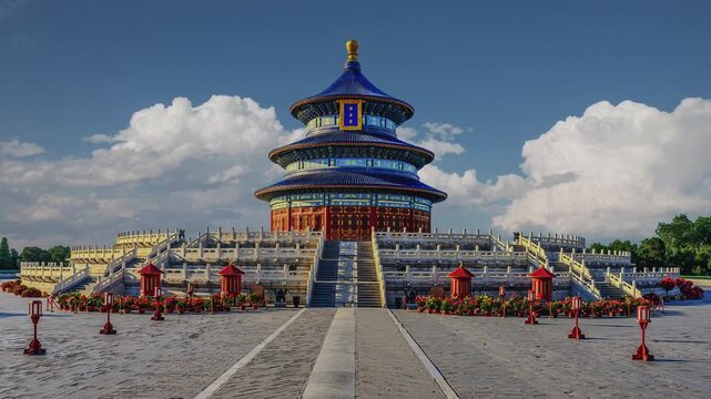 Beautiful time-lapse capturing the Temple of Heaven's majestic structure under changing skies in Beijing, China. A perfect blend of culture and architecture.