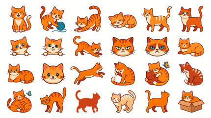 Obraz premium Playful Orange Tabby Cats in Various Poses and Actions Vector Illustration Collection