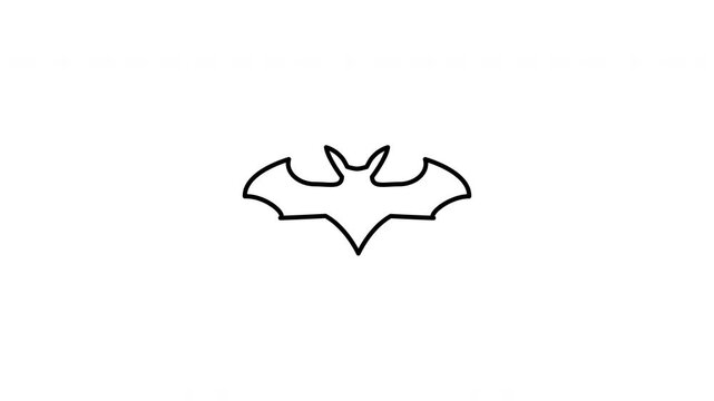 Minimalist outline animation of a spooky flying Halloween bat with spread wings drawing on and fading out. Features a clean pop up style in 3 color setups.