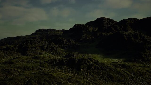 remote highland site for survey, expansive rocky ridges and shallow valleys under moody sky, ideal for wind survey, renewable planning or environmental