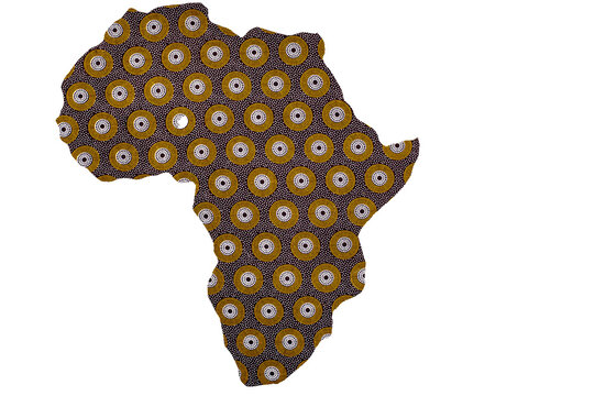 African Continent Silhouette Made from Patterned Shweshwe Fabric on Transparent Background